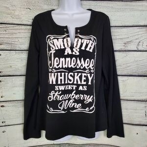 Flamingo Black Long Sleeve Graphic Top – “Smooth as Tennessee Whiskey” – Size XL